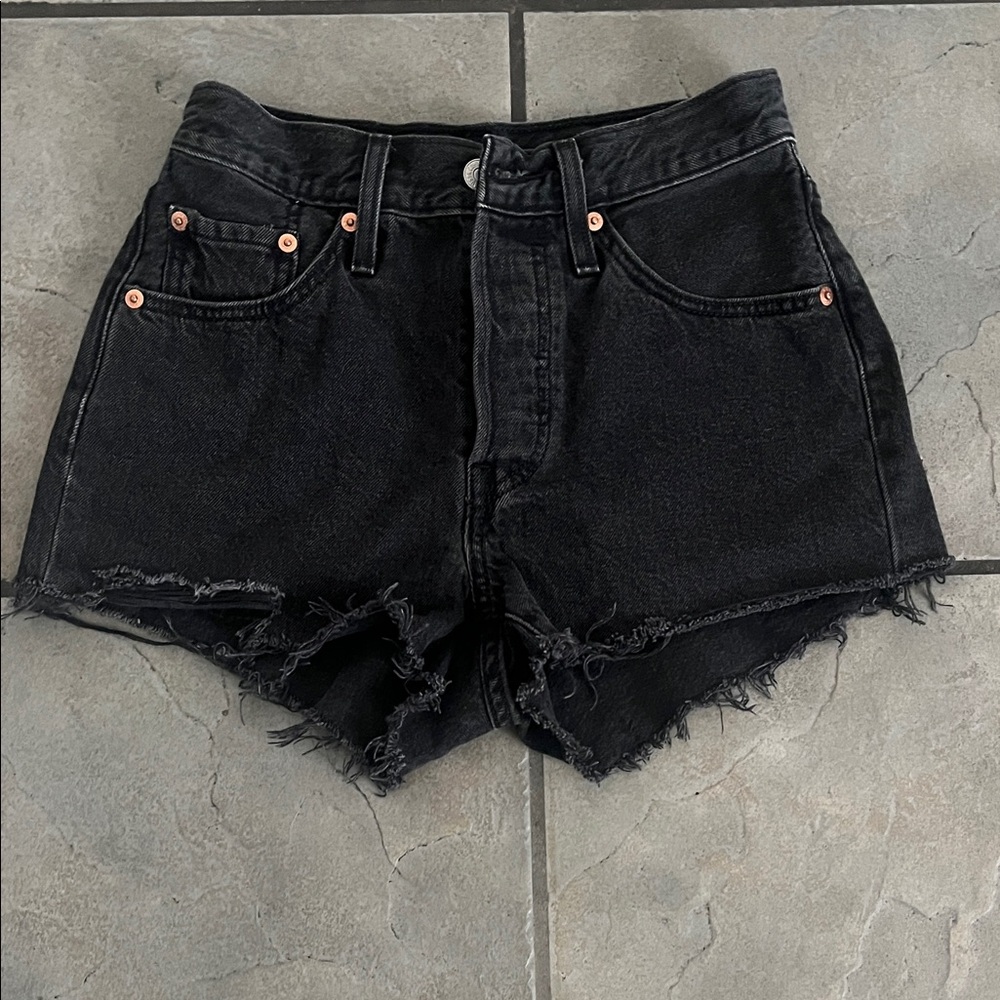 Levi's 501 Black Frayed Denim Shorts